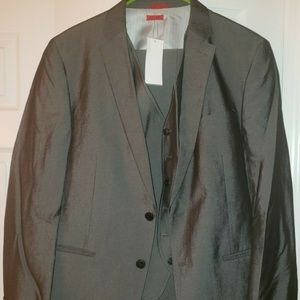 John Varvatos Dark Grey Solid 3 Piece Suit